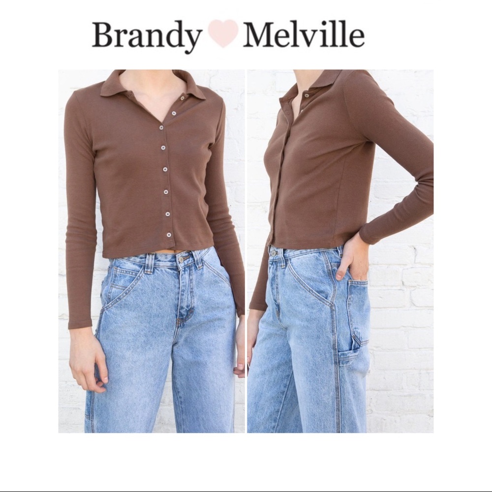 Brandy Melville brown Carolina Polo crop top